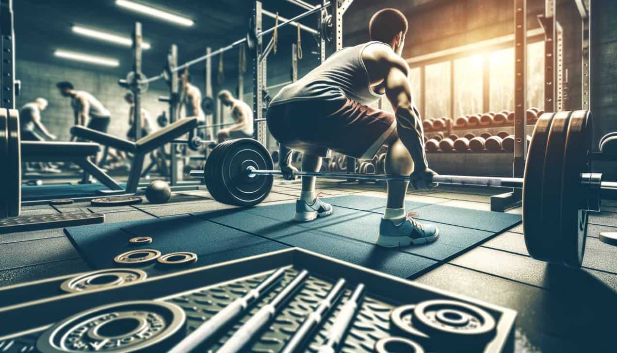 A detailed image portraying a person engaging in a traditional weightlifting workout, focusing on exercises like deadlifts and bench presses. The individual is in a well-equipped gym, surrounded by various weightlifting equipment such as barbells, weight plates, and benches. The image highlights the discipline and concentration required in traditional weight training, emphasizing the structured nature of these workouts. The scene captures the essence of targeted muscle development and the benefits of a focused weightlifting routine.