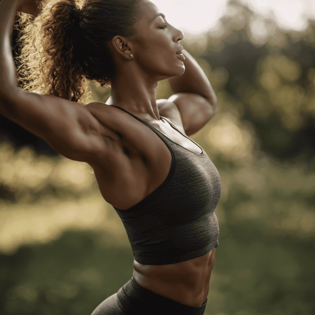 An image showcasing a person engaged in a full body stretching routine, emphasizing stretches for the chest and arms