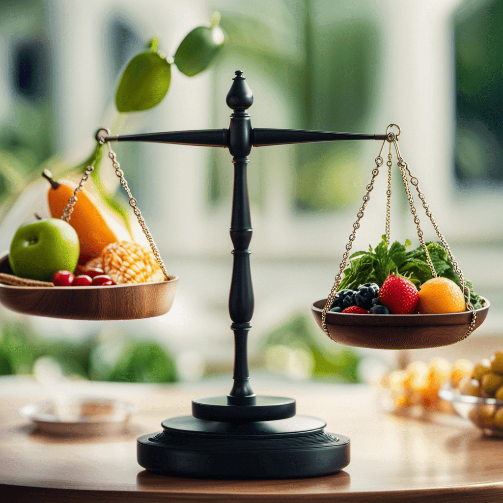 An image showcasing a balanced scale, with one side representing a healthy, active lifestyle, and the other side displaying a variety of nutritious foods