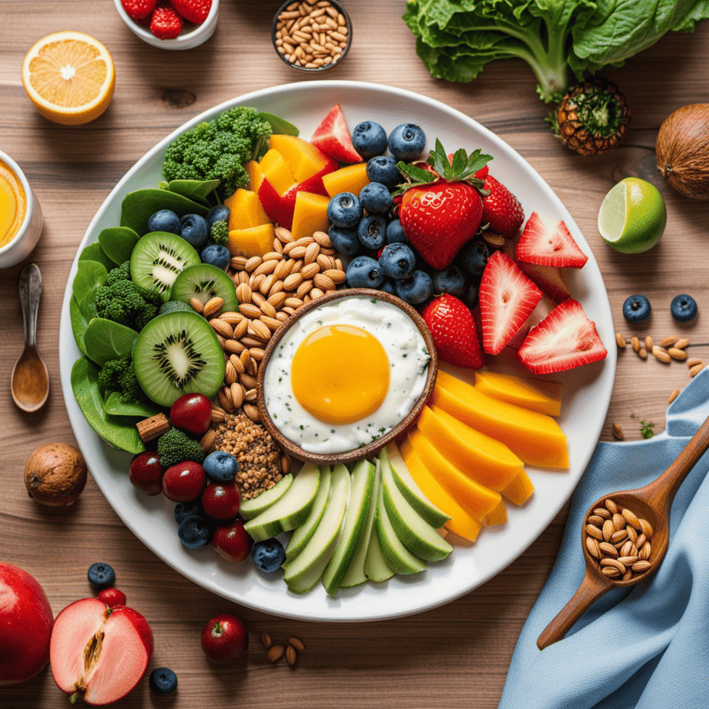 An image showcasing a vibrant, colorful plate filled with nutrient-dense foods like lean proteins, leafy greens, whole grains, and colorful fruits, beautifully arranged to inspire readers to fuel their fitness journey with precision