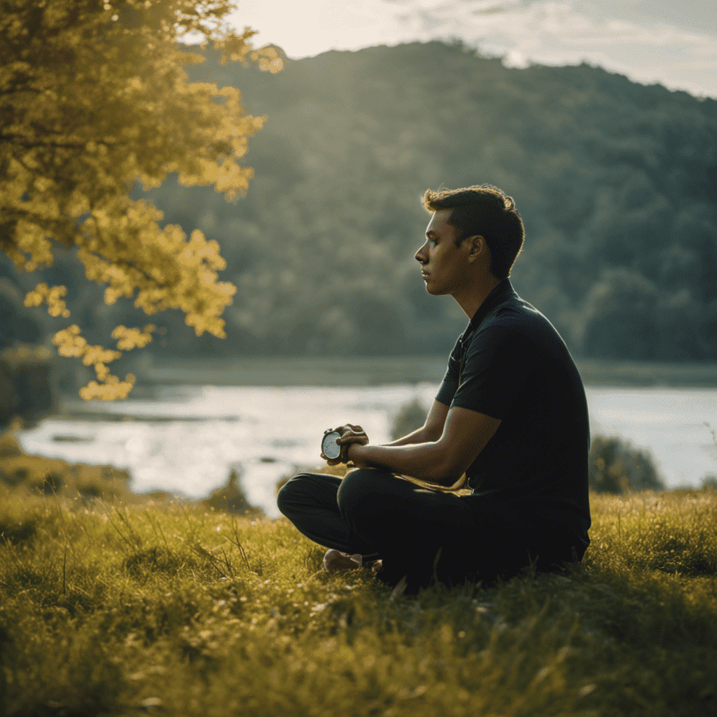 An image of a person sitting cross-legged, surrounded by serene nature