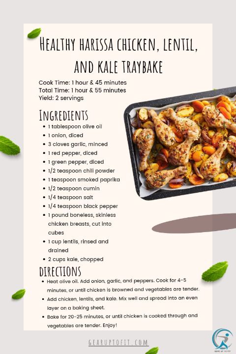 Healthy Dinners for Weight Loss That Will Help You Lose Weight - Healthy harissa chicken, lentil, and kale traybake