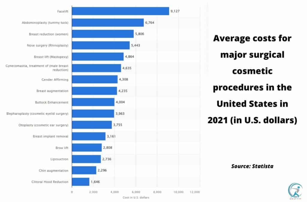 Average costs for major surgical cosmetic procedures 