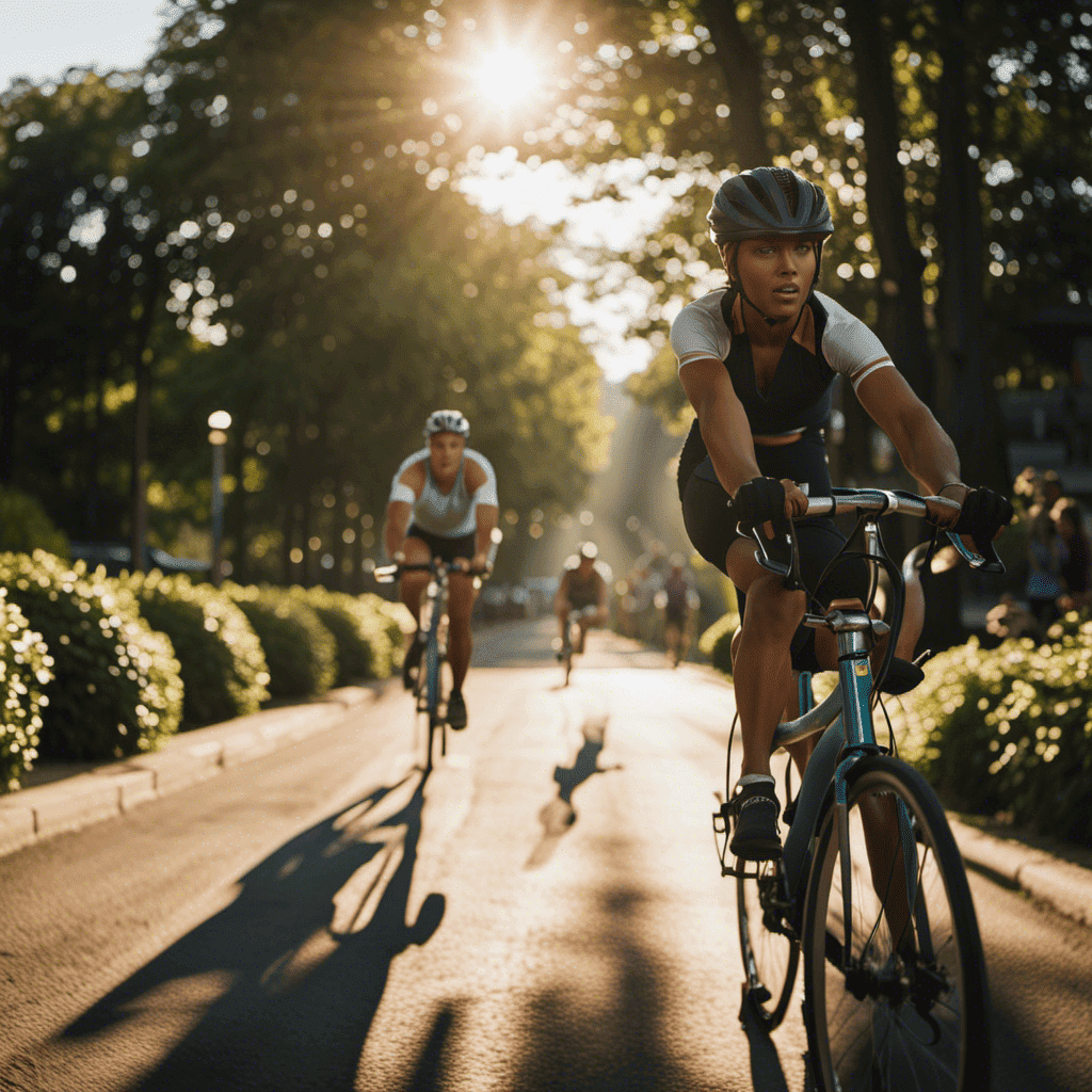 An image that showcases the contrast between a person vigorously cycling on a stationary bike, beads of sweat glistening, while another person leisurely strolls through a park, capturing the essence of daily activities and their varying contributions to calories burned