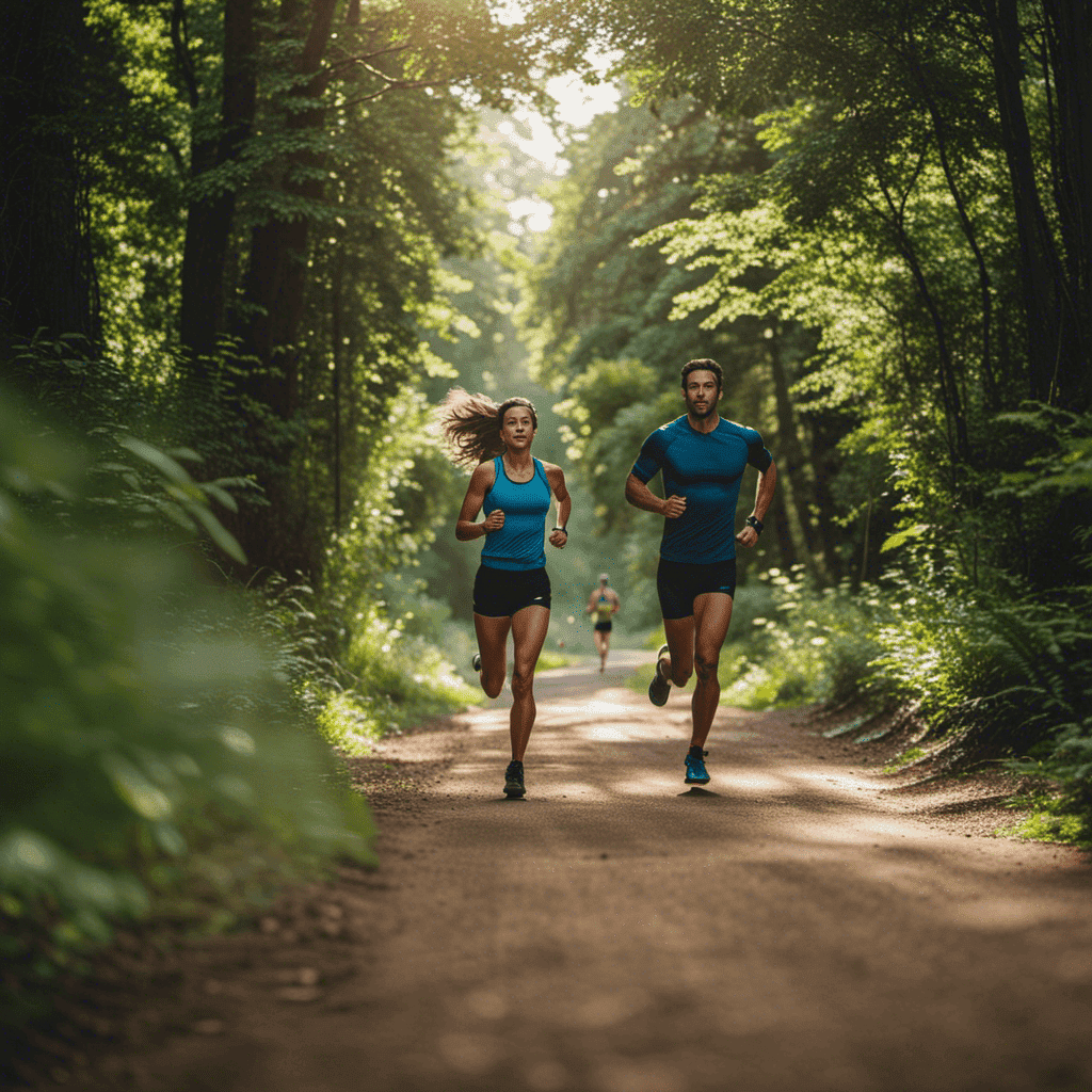 An image showcasing a runner and a cyclist side by side, running on a scenic trail with lush greenery