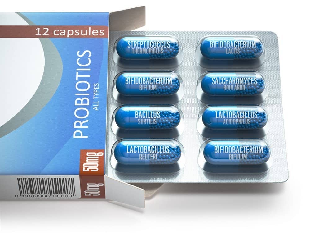 Probiotics. Box with all types of probiotics capsules. Can really the food we eat affect our emotions?