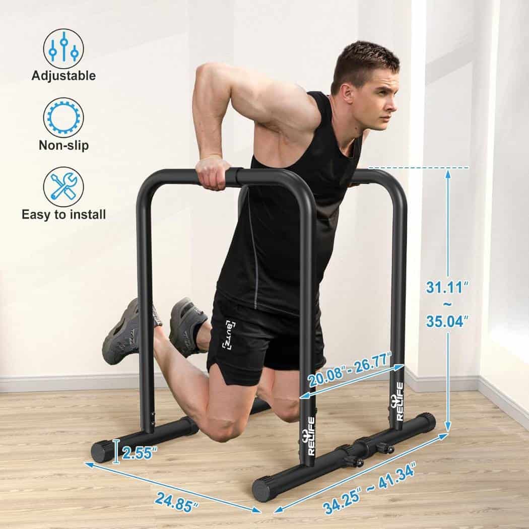 RELIFE REBUILD YOUR LIFE Dip Station Functional Heavy Duty Dip Stands Fitness Workout Dip bar Station Stabilizer Parallette Push Up Stand (1)
