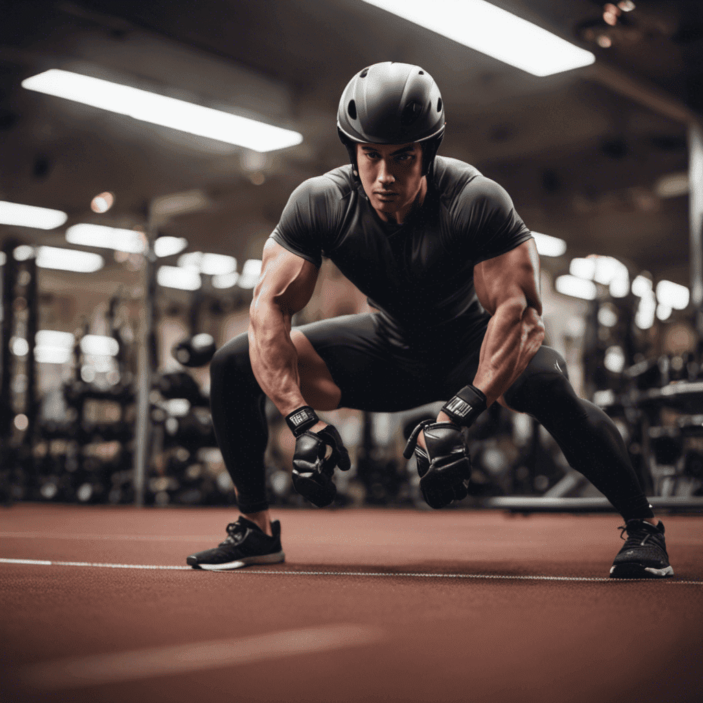 An image featuring a person wearing proper workout gear, including well-fitted shoes, supportive gloves, and a helmet, while engaging in various exercises