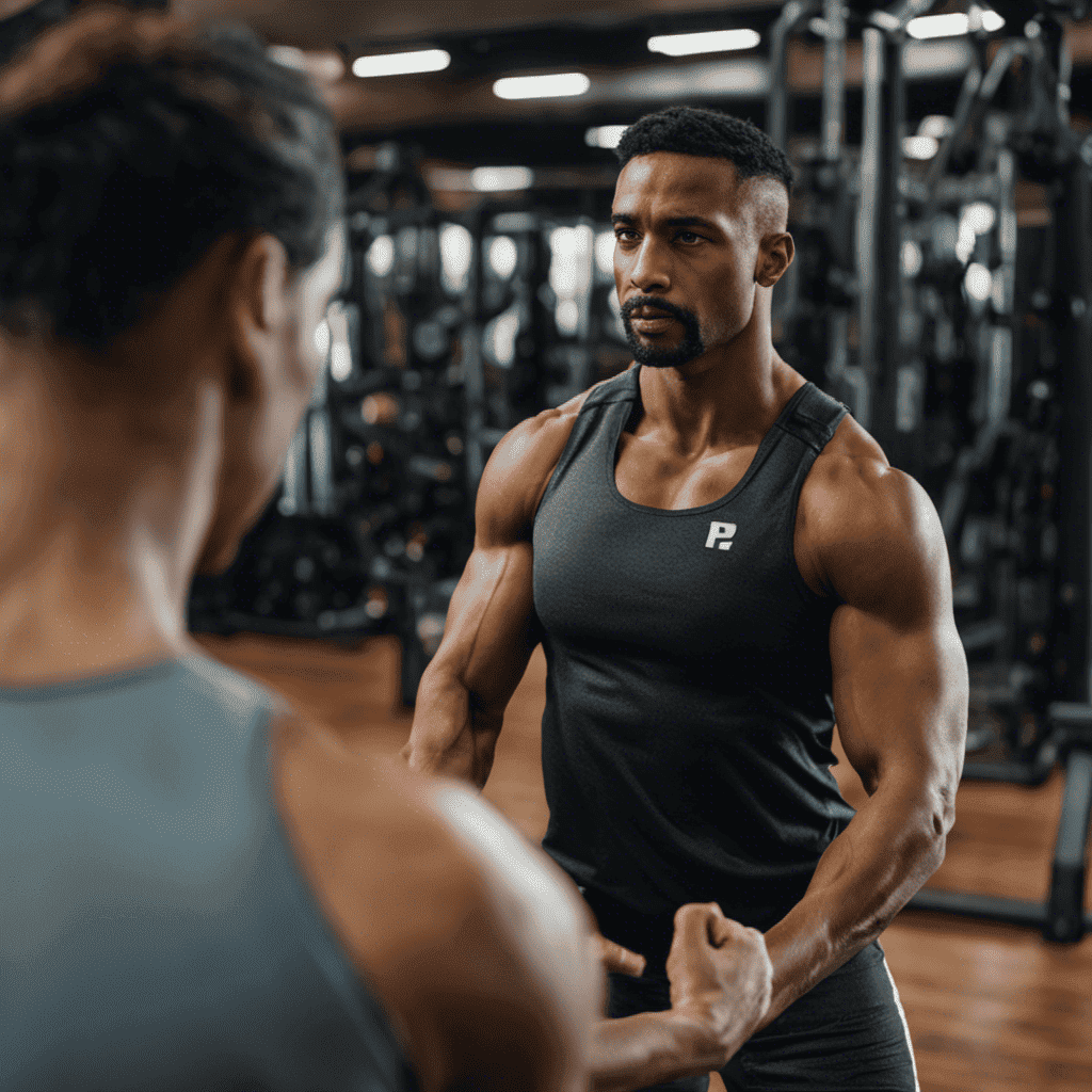 An image showcasing a personal trainer engaged in a one-on-one session, attentively demonstrating an exercise technique while maintaining eye contact and using clear hand gestures to communicate effectively