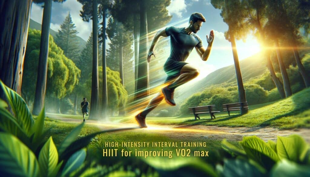 Enhanced HIIT Outdoors Image: This image depicts a person engaging in high-intensity interval training in a scenic park, with improved realism and vivid colors.