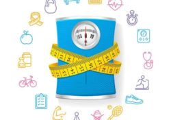 Weight Loss Calculation Tool - Fitness Concept with Blue Bathroom Scale