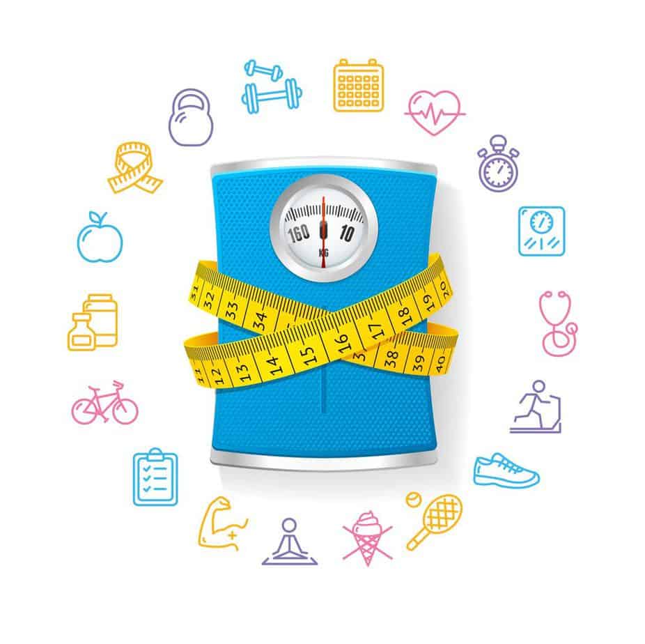 Weight Loss Calculation Tool - Fitness Concept with Blue Bathroom Scale