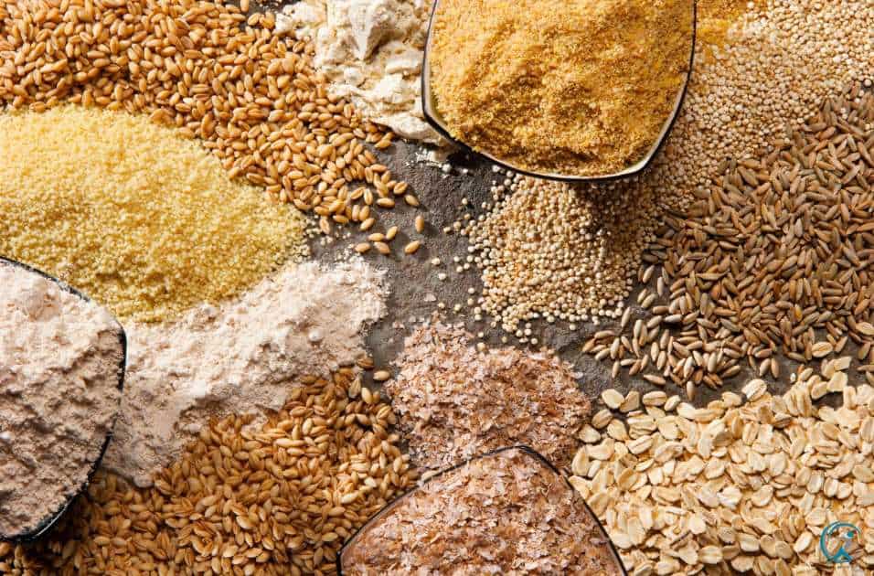 Assortment of whole grains in bowls