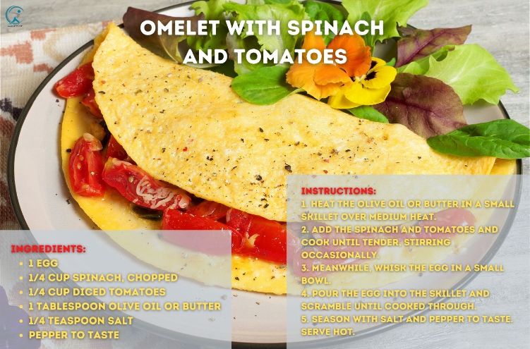 Omelet with spinach and tomatoes:
