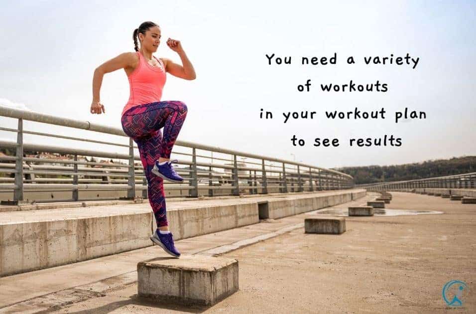 You need a variety of workouts in your workout plan to see results
