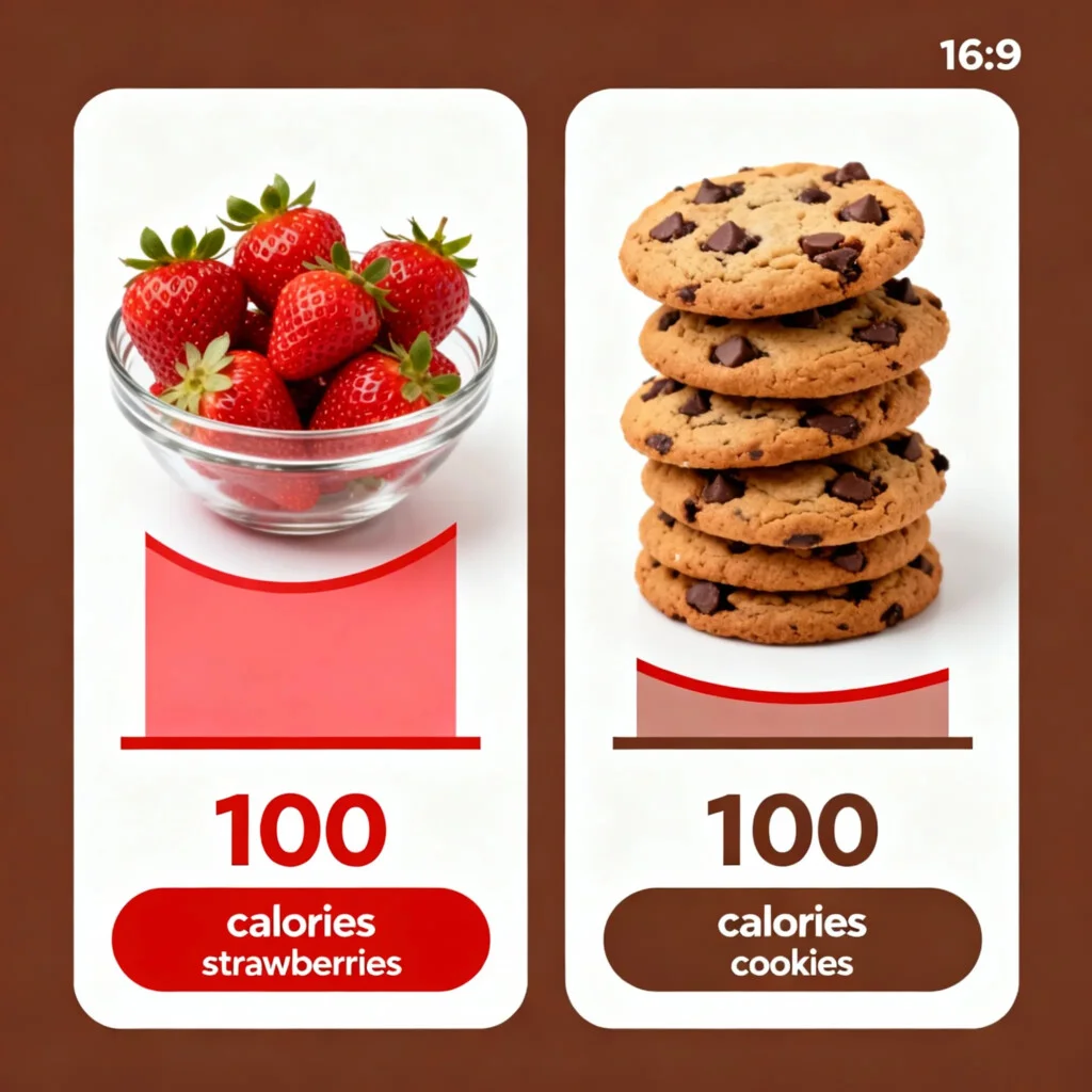 Volumetrics diet plan portion comparison showing the volumetrics diet plan healthy food servings for weight loss.