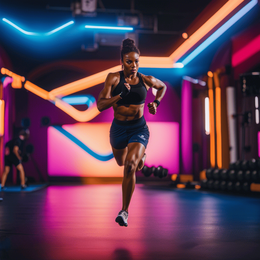 An image showcasing a person engaged in a high-intensity interval training (HIIT) workout, capturing the intensity and energy with vibrant colors and dynamic movements