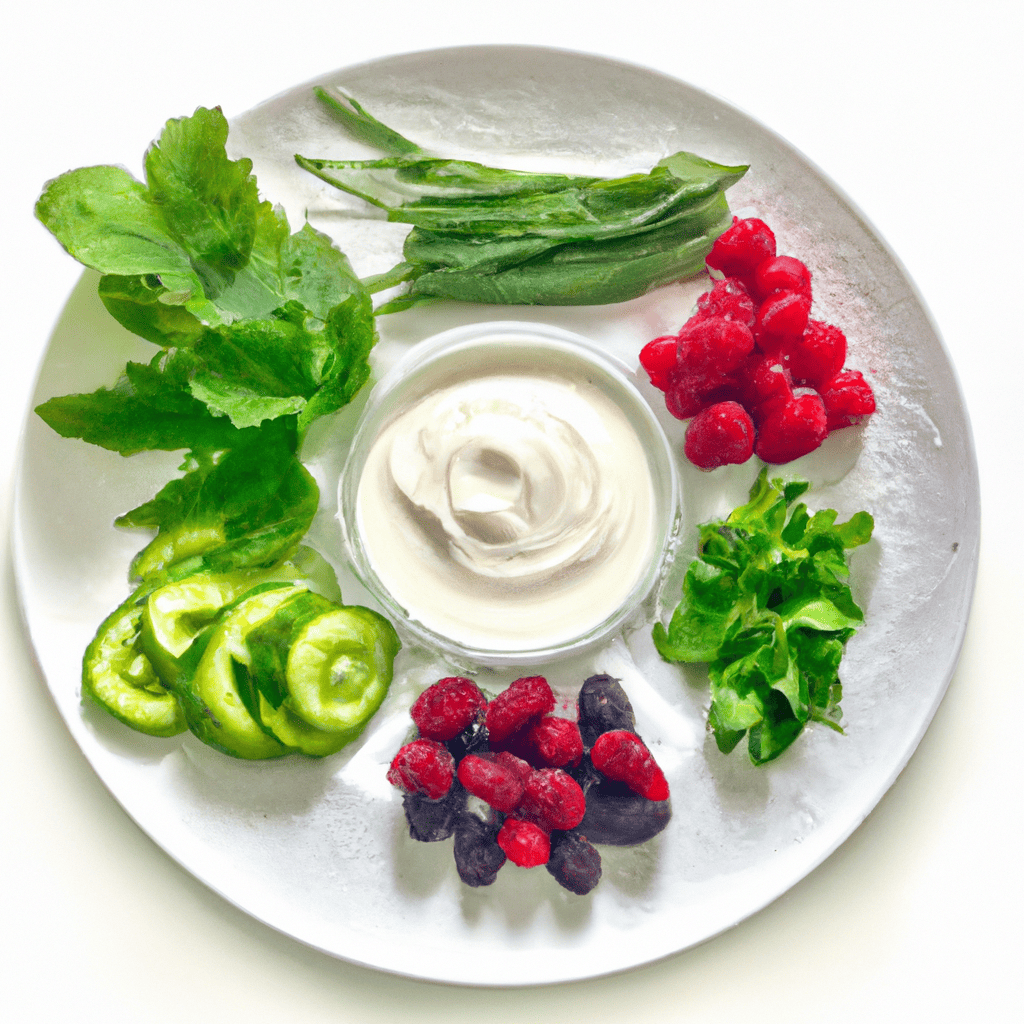 An image showcasing a diverse selection of colorful, nutrient-rich foods, such as leafy greens, berries, and probiotic-rich yogurt, beautifully arranged on a plate, emphasizing the link between gut health and weight management