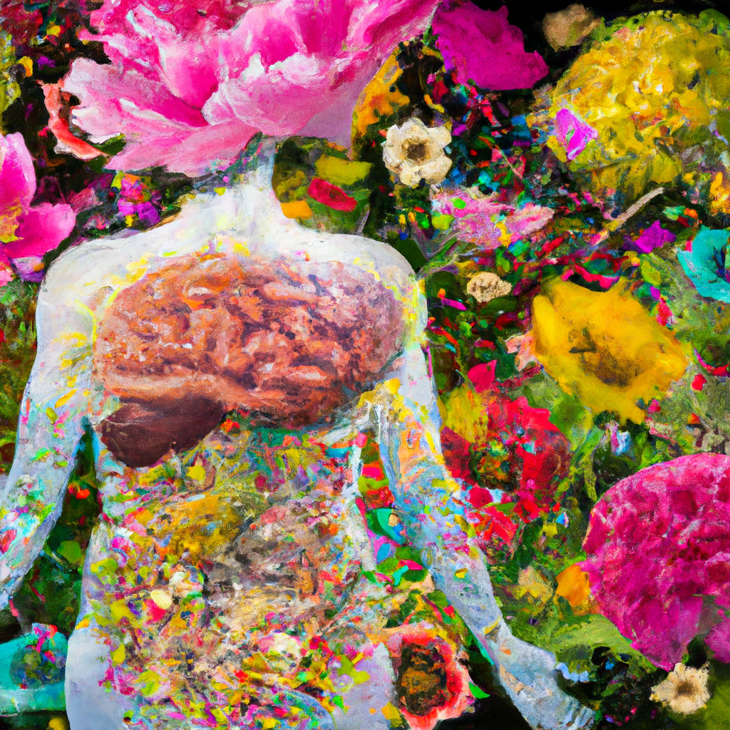 An image that depicts a vibrant, flourishing garden inside the human body, with colorful flowers and lush greenery intertwining with anatomical representations of the gut and hormonal glands, symbolizing the profound connection between gut health and hormonal balance