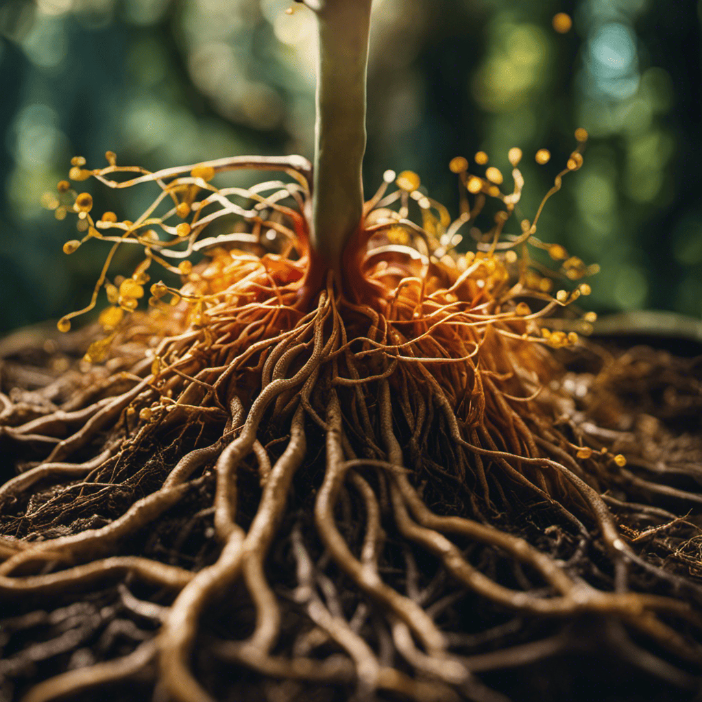 An image showing a vibrant, intricate network of nutrient-filled roots extending from a healthy gut, symbolizing the vital connection between gut health and nutrient absorption
