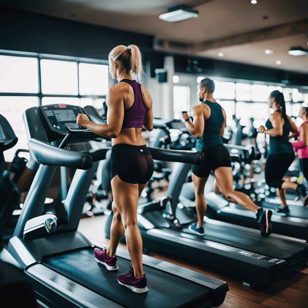 An image showcasing a vibrant gym scene, with people engaged in a variety of exercise activities such as weightlifting, running on treadmills, and participating in group fitness classes, highlighting the crucial role of regular exercise in achieving successful weight loss