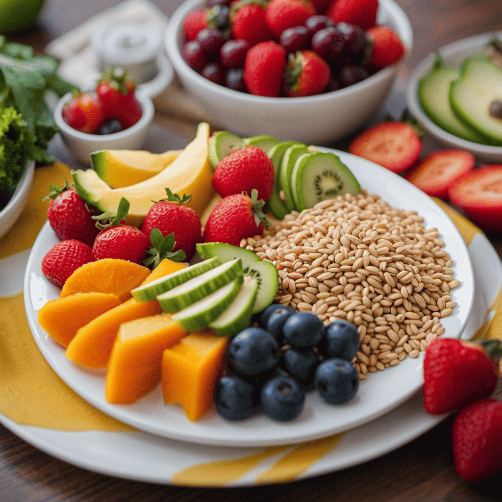 An image showcasing a well-balanced plate with precise portion sizes of colorful fruits, vegetables, lean proteins, and whole grains, emphasizing the importance of portion control in achieving successful weight loss