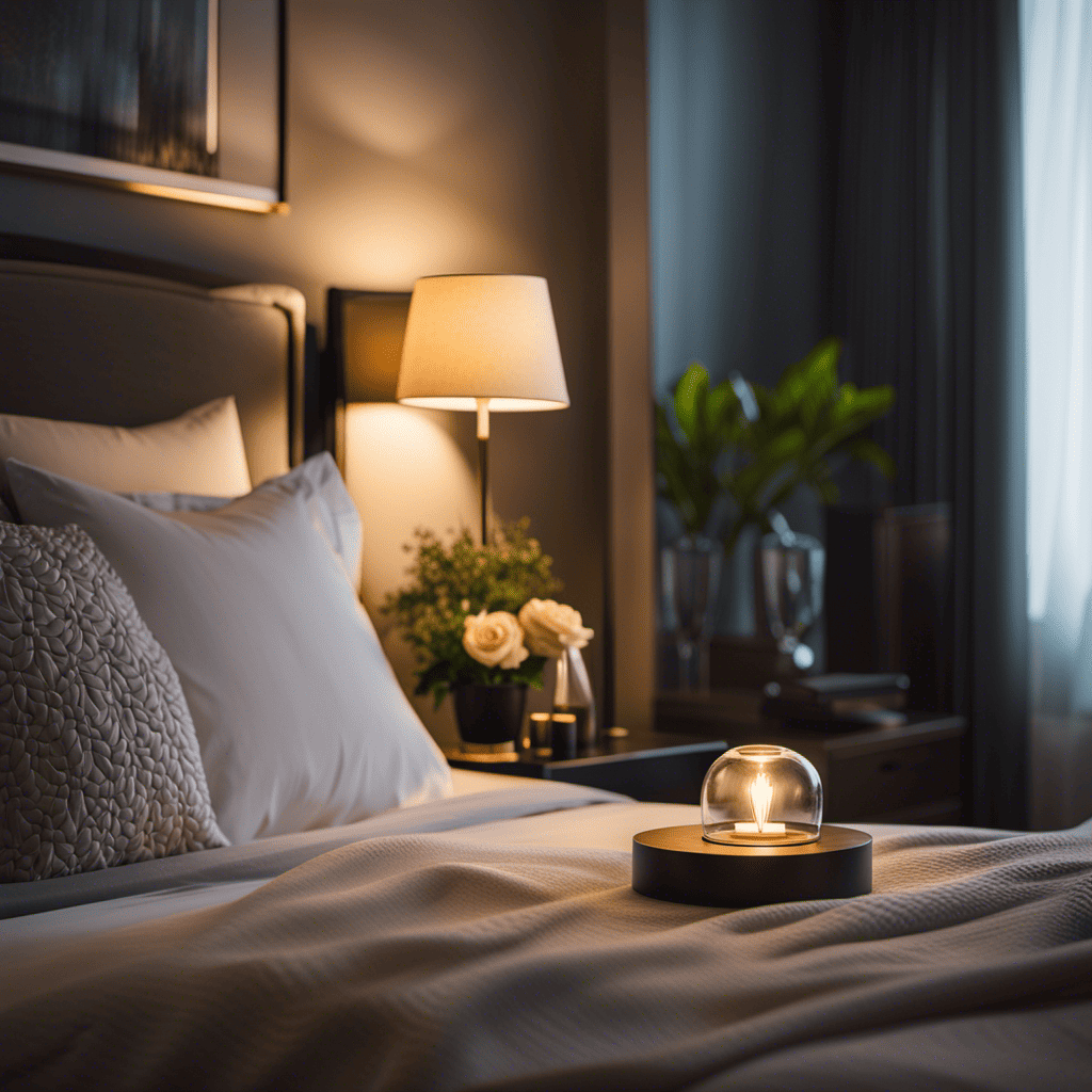 An image showcasing a serene bedroom scene with a dimly lit lamp, a cozy bed, and peaceful surroundings to highlight the crucial role of quality sleep in successful weight management