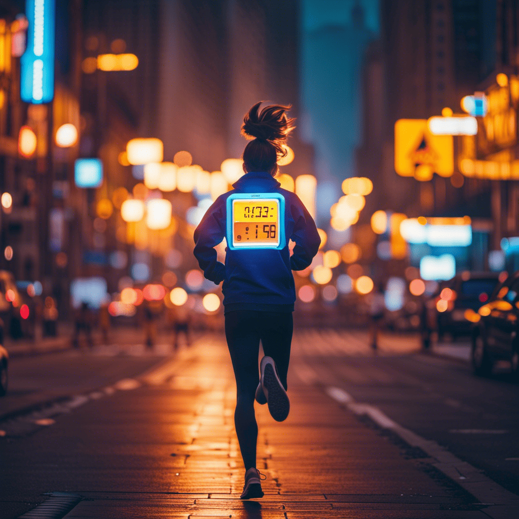 An image depicting a person jogging on a vibrant city street with a glowing energy meter above their head, representing their Total Daily Energy Expenditure (TDEE)