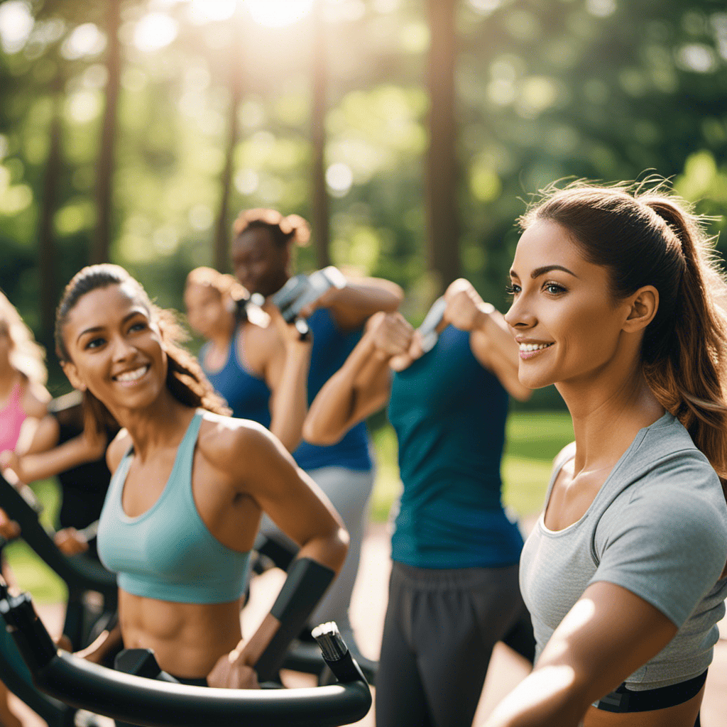 An image featuring a group of friends exercising together in a vibrant park, surrounded by lush greenery and a variety of fitness equipment, showcasing the importance of a supportive environment for successful weight loss