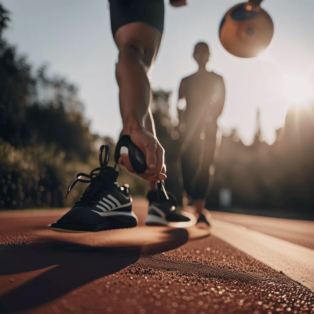 An image capturing the essence of discipline: a determined athlete rising before dawn, lacing up their sneakers, pushing through fatigue, and breaking barriers with unwavering focus and tenacity
