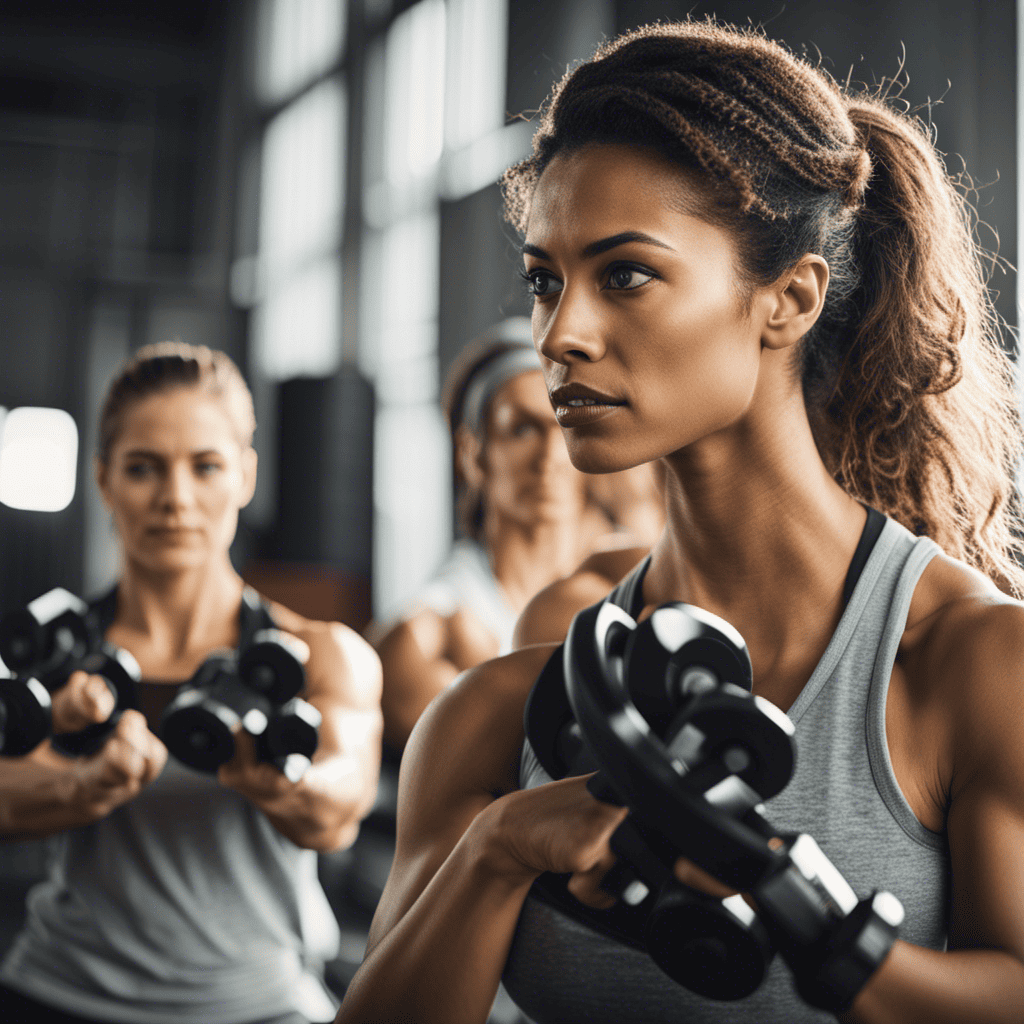  Create an image showcasing a diverse group of individuals engaging in strength training exercises, highlighting their toned muscles, focused expressions, and the determination in their eyes as they push their bodies to new limits