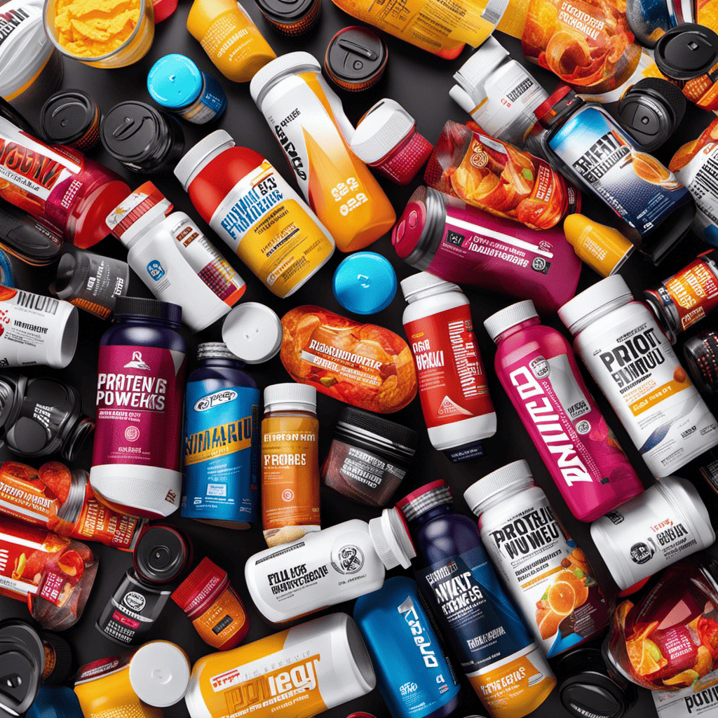 An image depicting a vibrant collage of various sports supplements, from protein powders and energy drinks to pre-workout formulas and recovery aids
