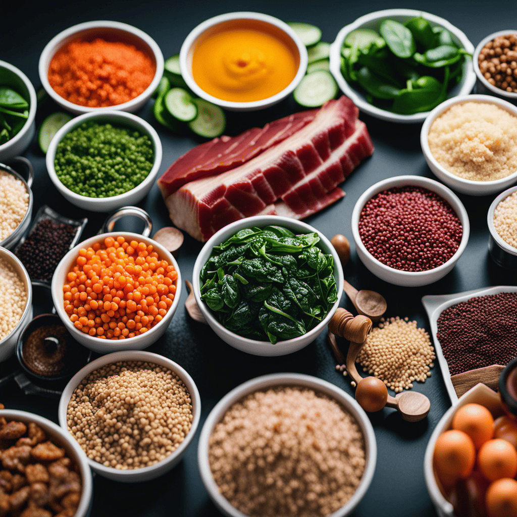 An image depicting a vibrant collage of nutrient-rich foods like spinach, quinoa, and lean meats, surrounded by bottles of sports supplements, emphasizing the vital role of nutrition in enhancing the efficacy of these supplements