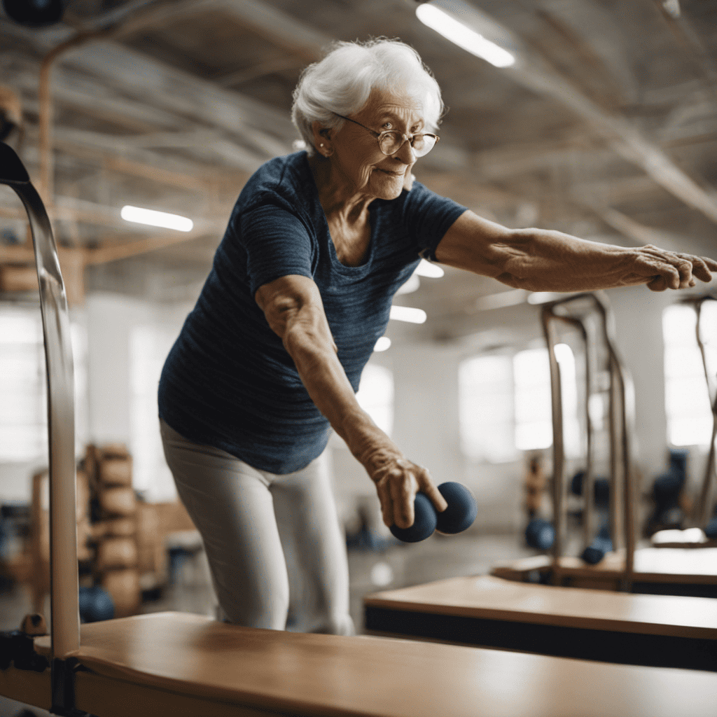 An image depicting an elderly person gracefully performing functional balance exercises while engaged in everyday activities, such as reaching for an object on a high shelf or stepping over an obstacle