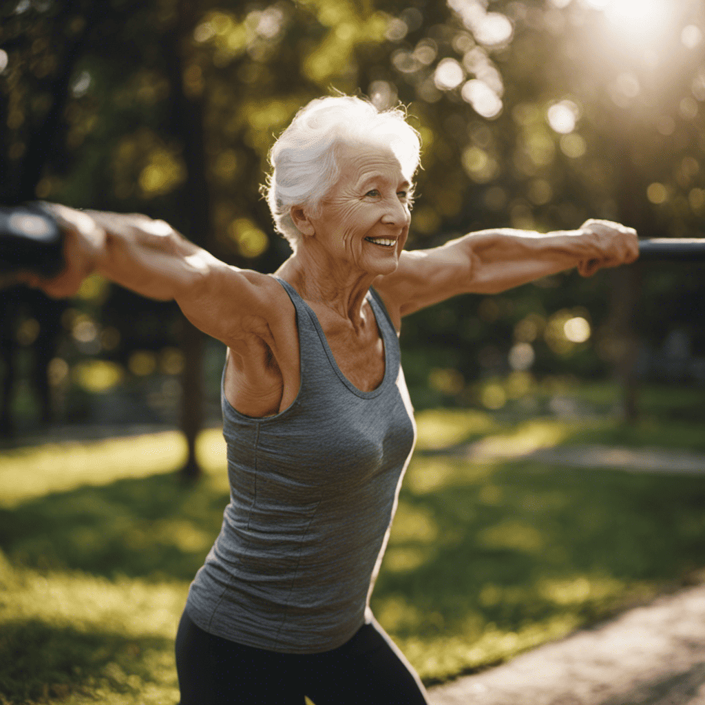 An image capturing the essence of mobility training for seniors: an elderly person gracefully stretching, their body aligned, muscles lengthened, moving with ease and fluidity, radiating strength and vitality