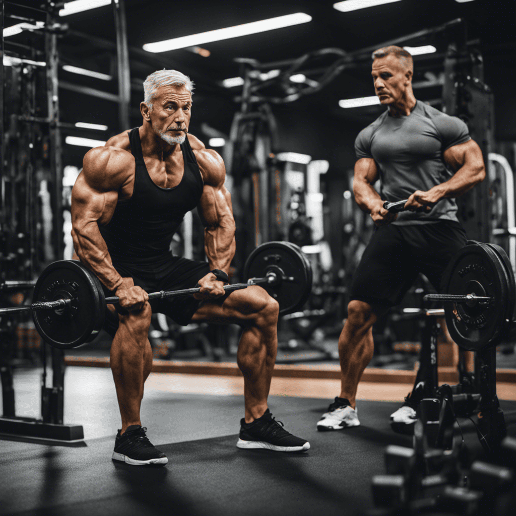 An image showcasing a mature individual engaging in resistance training, highlighting their well-defined muscles