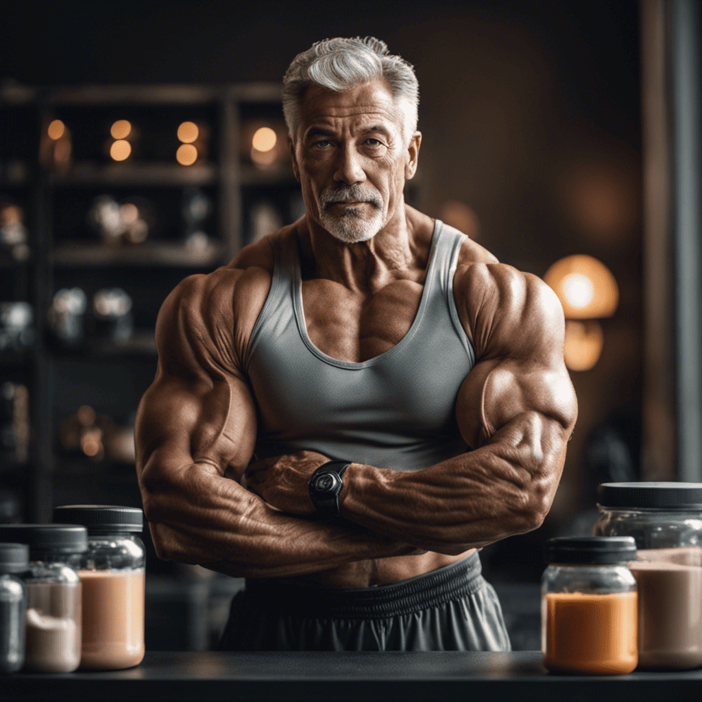 An image that showcases a mature, muscular individual in their 60s, exuding strength and vitality