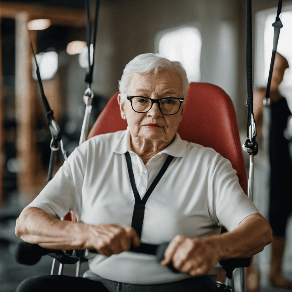An image depicting an older adult sitting on a sturdy chair, demonstrating proper posture and engaging in gentle upper body exercises