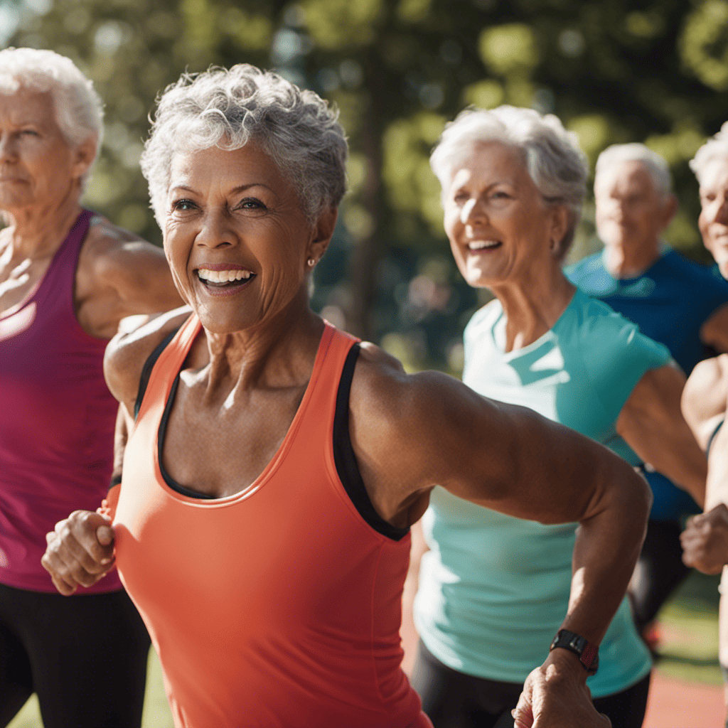 An image showcasing a vibrant and diverse group of individuals over 50, engaged in a high-intensity interval training session