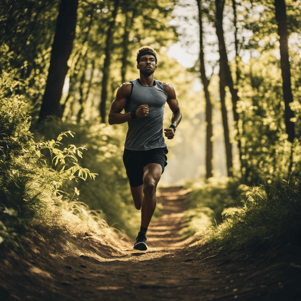  Create an image showcasing a person jogging uphill, with determination etched on their face
