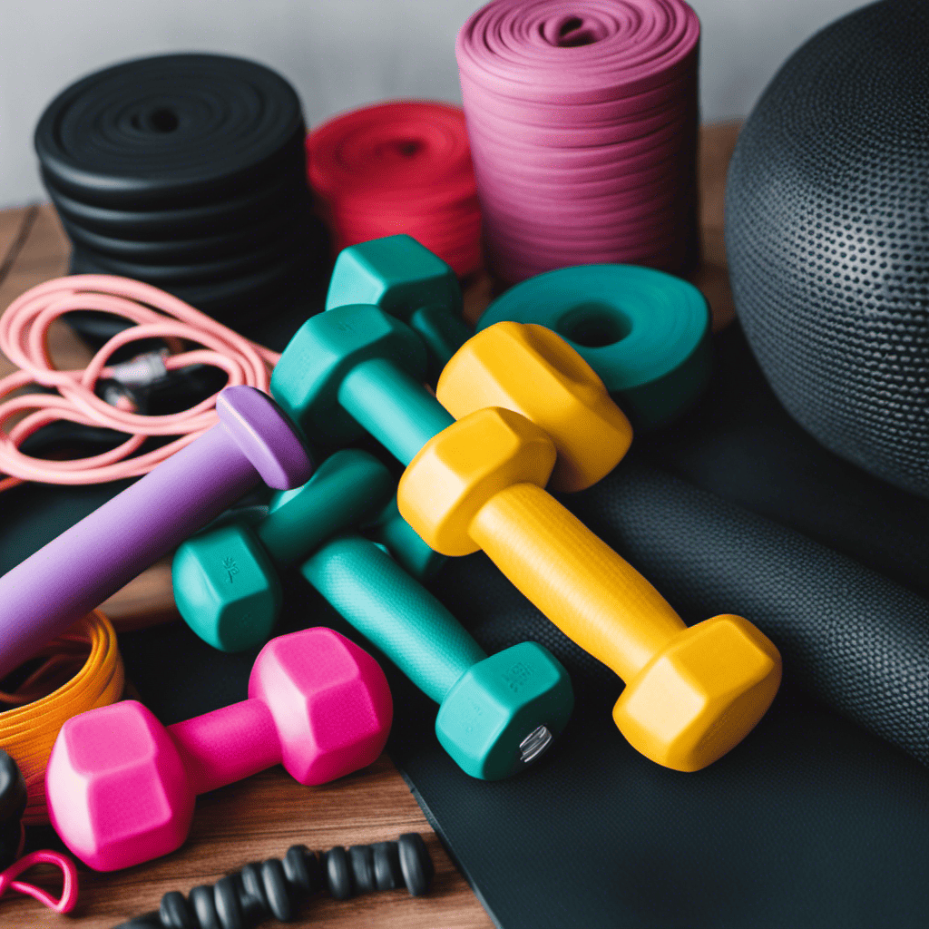 An image that showcases a collage of various exercise equipment, such as dumbbells, resistance bands, yoga mat, and a jump rope, arranged in an aesthetically pleasing manner, encouraging readers to explore diverse workout options