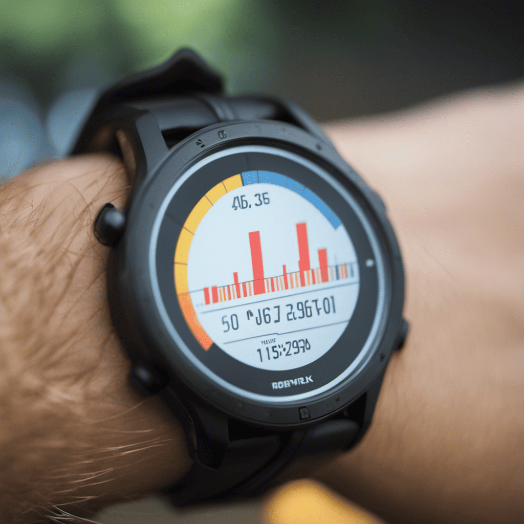 An image showcasing a wristwatch with a built-in heart rate monitor, displaying a graph of heart rate fluctuations during various fitness activities such as running, cycling, and swimming