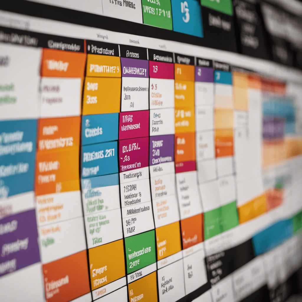 An image showcasing a neatly organized weekly calendar, with color-coded blocks representing different fitness activities