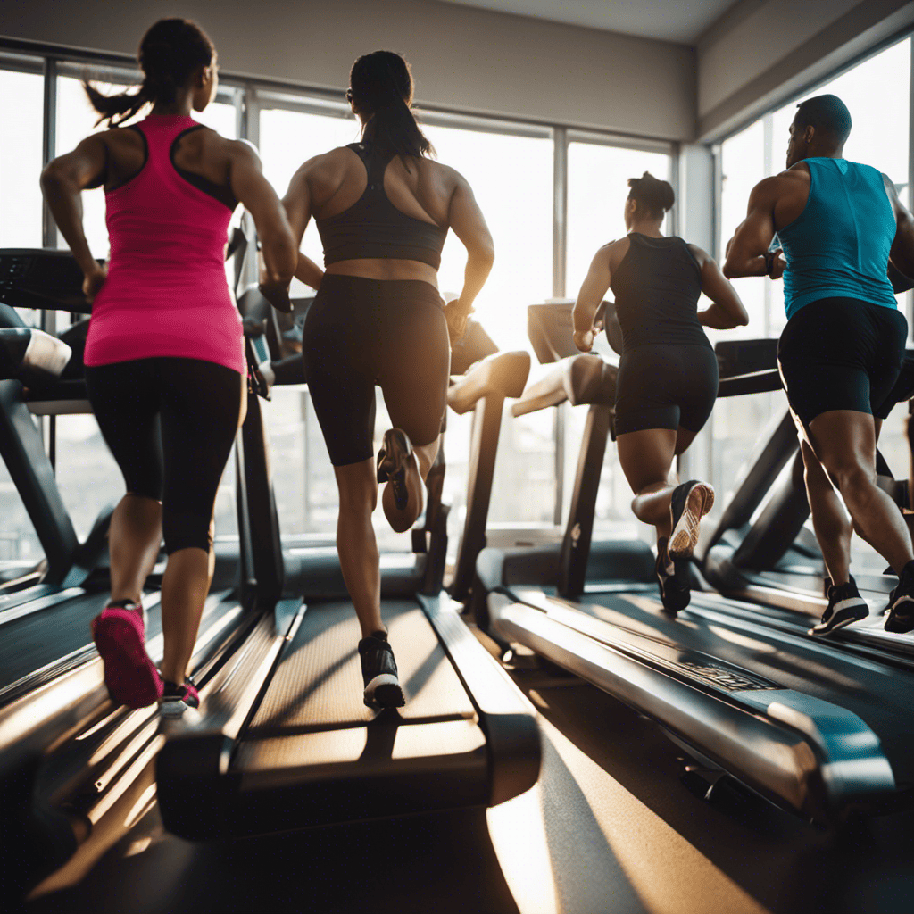 An image showcasing a vibrant gym setting with a diverse group of individuals engaging in high-intensity workouts like running on treadmills, lifting weights, cycling, and doing jumping jacks to illustrate the effectiveness of these exercises for weight loss