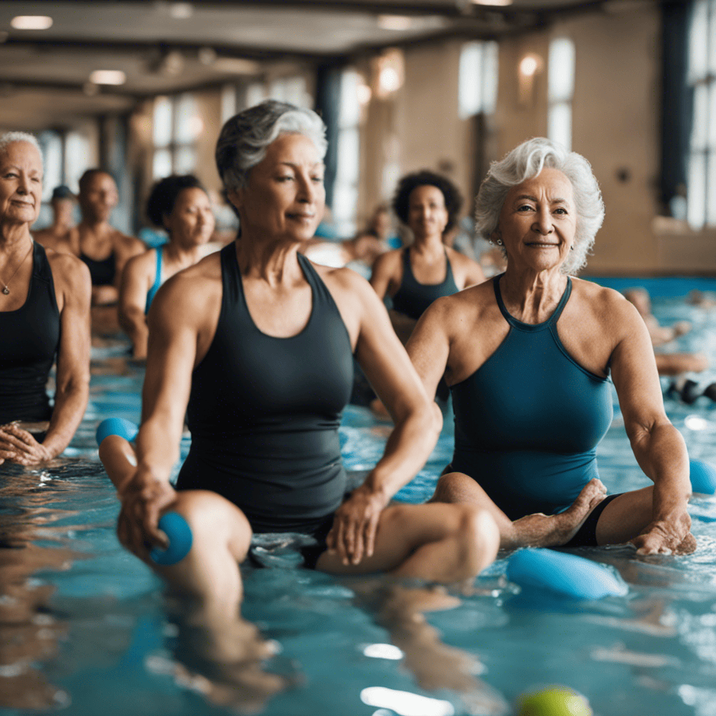 An image showcasing a diverse group of individuals engaging in low-impact exercises such as swimming, yoga, and cycling, with each person demonstrating modified movements to support joint health and minimize arthritis pain