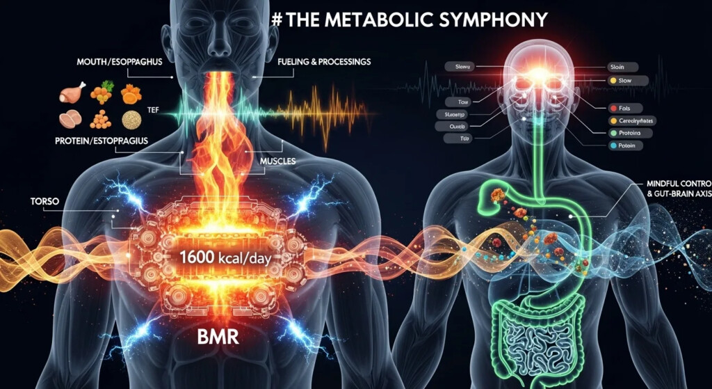 Woman practicing mindful eating with a balanced meal, supporting a healthy metabolism for weight loss.