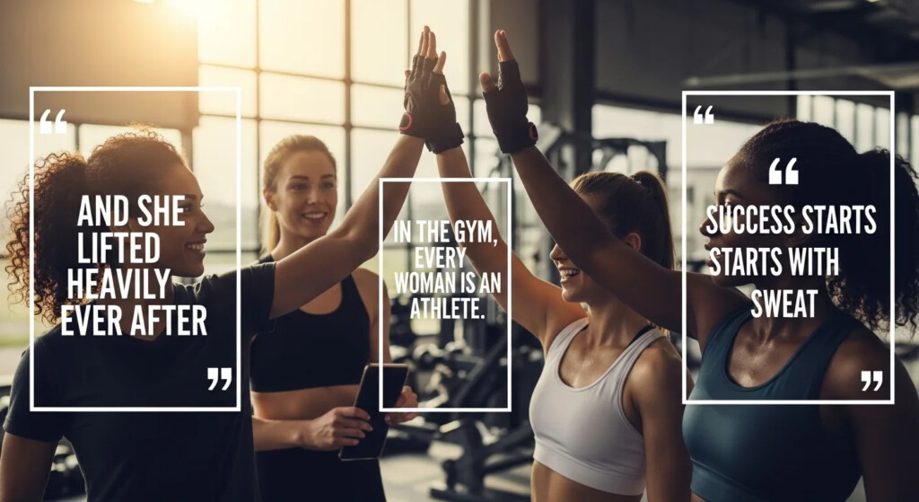 Inspirational female fitness quotes on a motivational background to boost workout motivation.