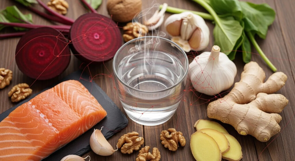 Woman exercising outdoors to improve blood circulation with a healthy lifestyle.