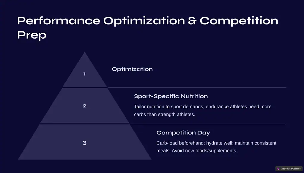 Infographic detailing 8 strategies for optimizing athletic performance and achieving success in competitions.