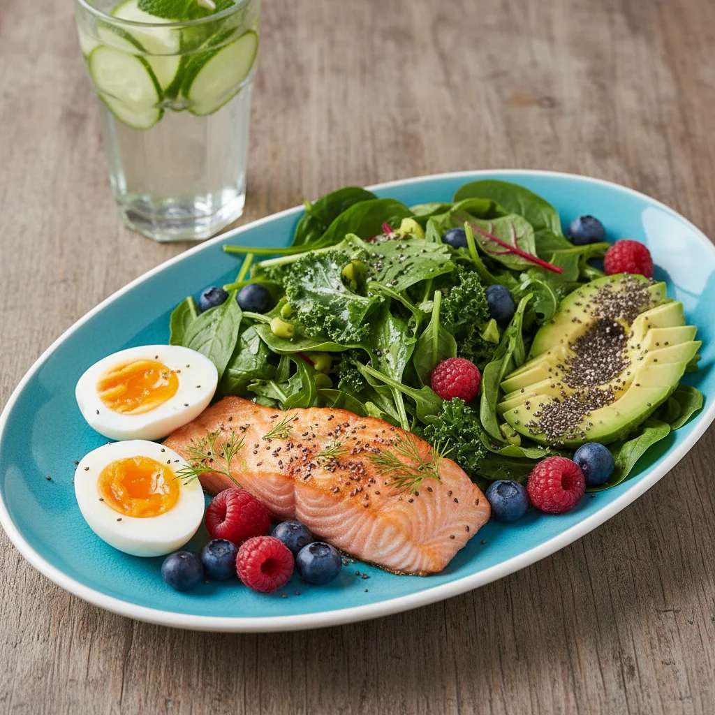 7-day meal plan showing healthy recipes for weight loss, including high-protein foods. 7-day meal plan showing healthy recipes for weight loss, including high-protein foods.